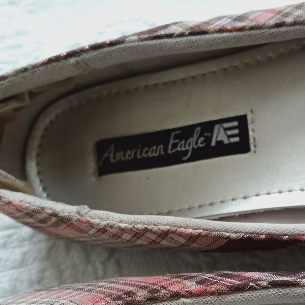 American Eagle Outfitters Pink Plaid Flats Silver Buckles Sparkly Flats School - Picture 6 of 14